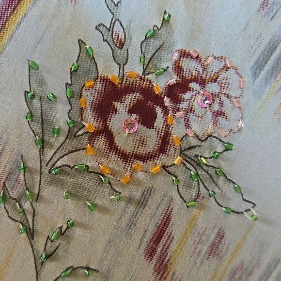 Vintage Lapis Y2K Fairy Silk Dress Size Large Beaded Asymetric Floral Midi Max - Picture 11 of 16